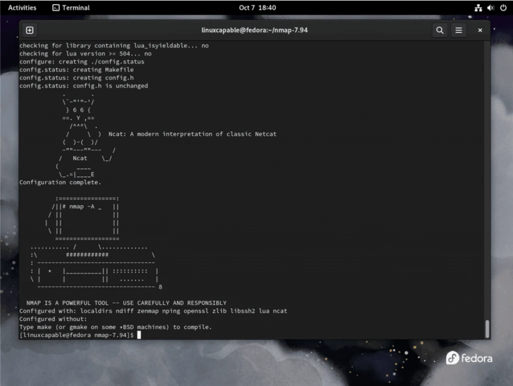 Nmap на Fedora Linux