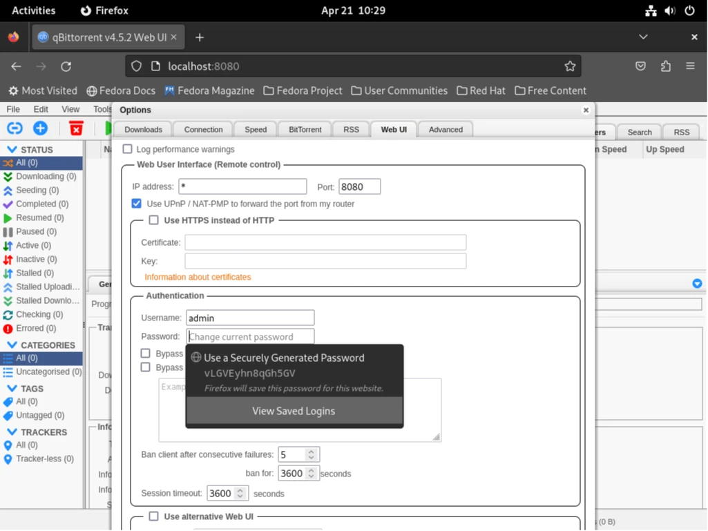 qBittorrent в Fedora Linux