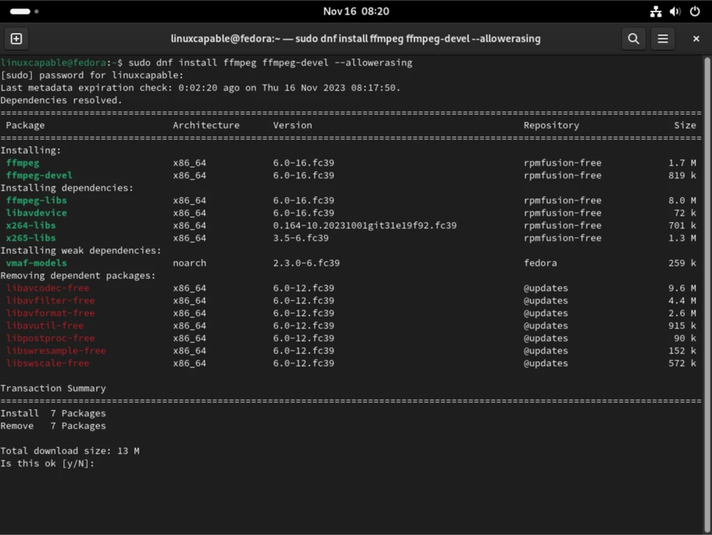 FFmpeg на Fedora