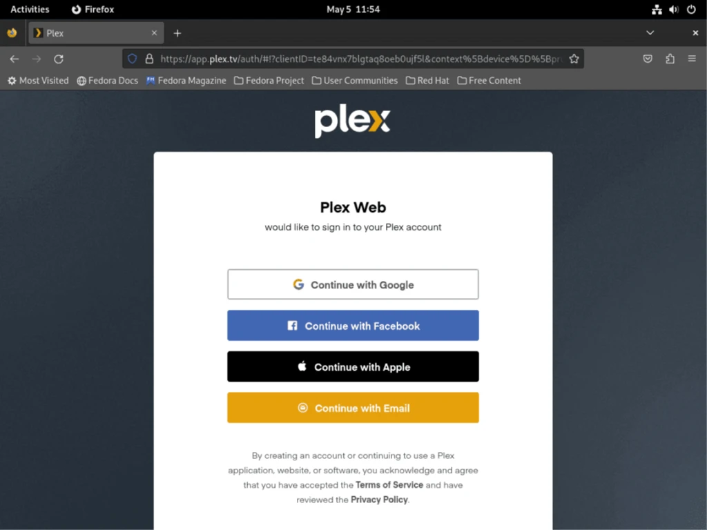 Plex Media Server в Fedora Linux.