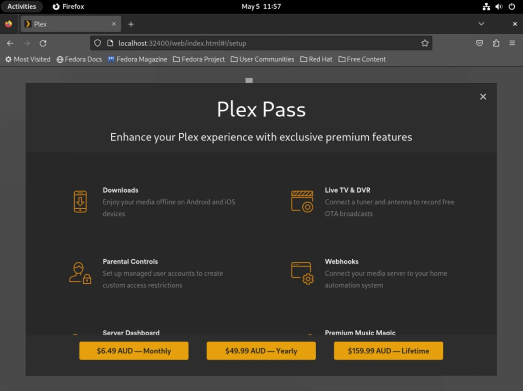 Plex Media Server на Fedora