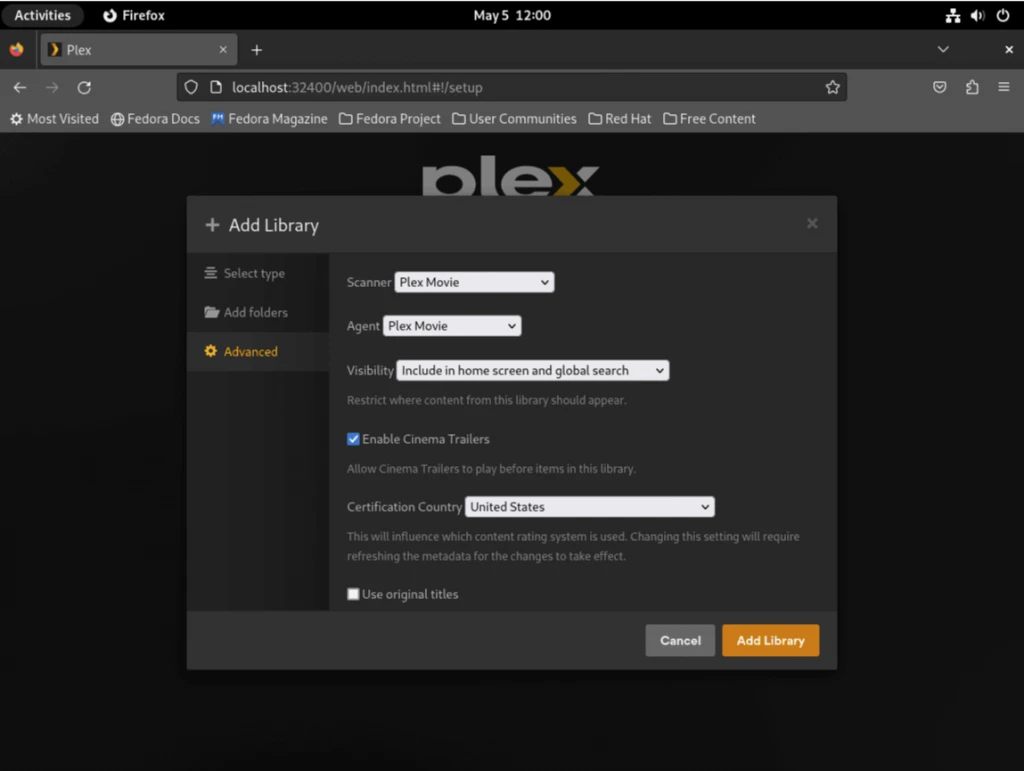 Plex Media Server на Fedora